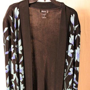 SLINKI  cardigan, black with light blue flowers.  Size XL.